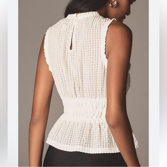 Anthropologie Mauve Smocked Sleeveless Feminine Sheer Cream Halter Top New M - Picture 4 of 11